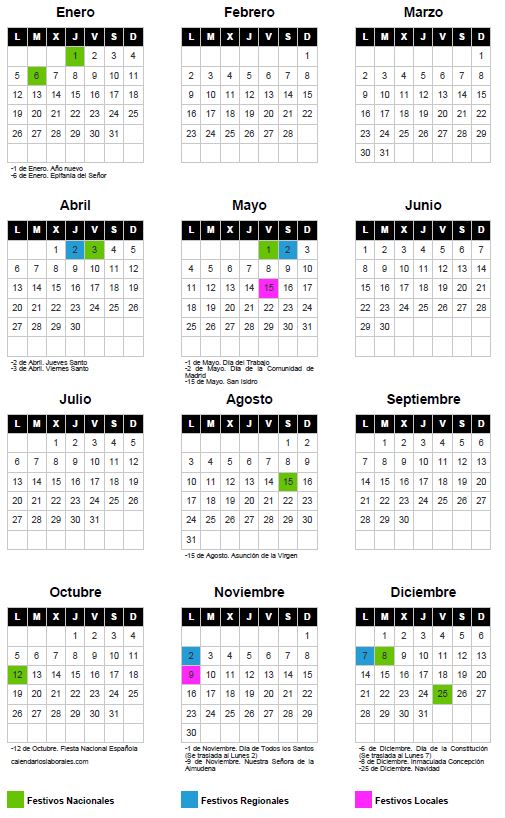 Foto calendario laboral Madrid 2026